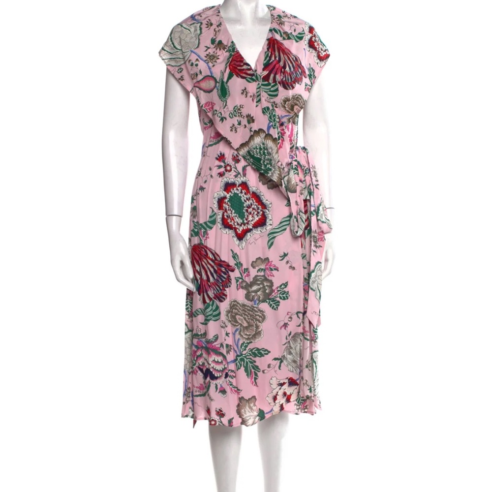 Tory Burch Pink Flutter Sleeve Wrap Midi Dress